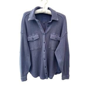 AERIE Lumberjane Waffle Shirt Jacket Blue Shacket Oversized Button Down | XS